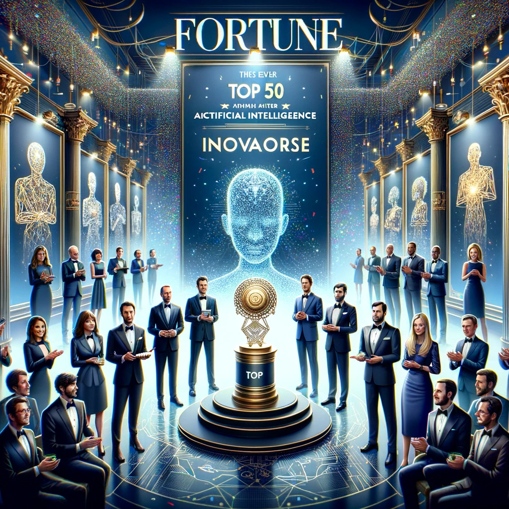 DALL·E 2023-11-28 05.57.05 - An image representing Fortune Magazine's unveiling of the first-ever top 50 Artificial Intelligence Innovators list, highlighting a diverse group of i.png